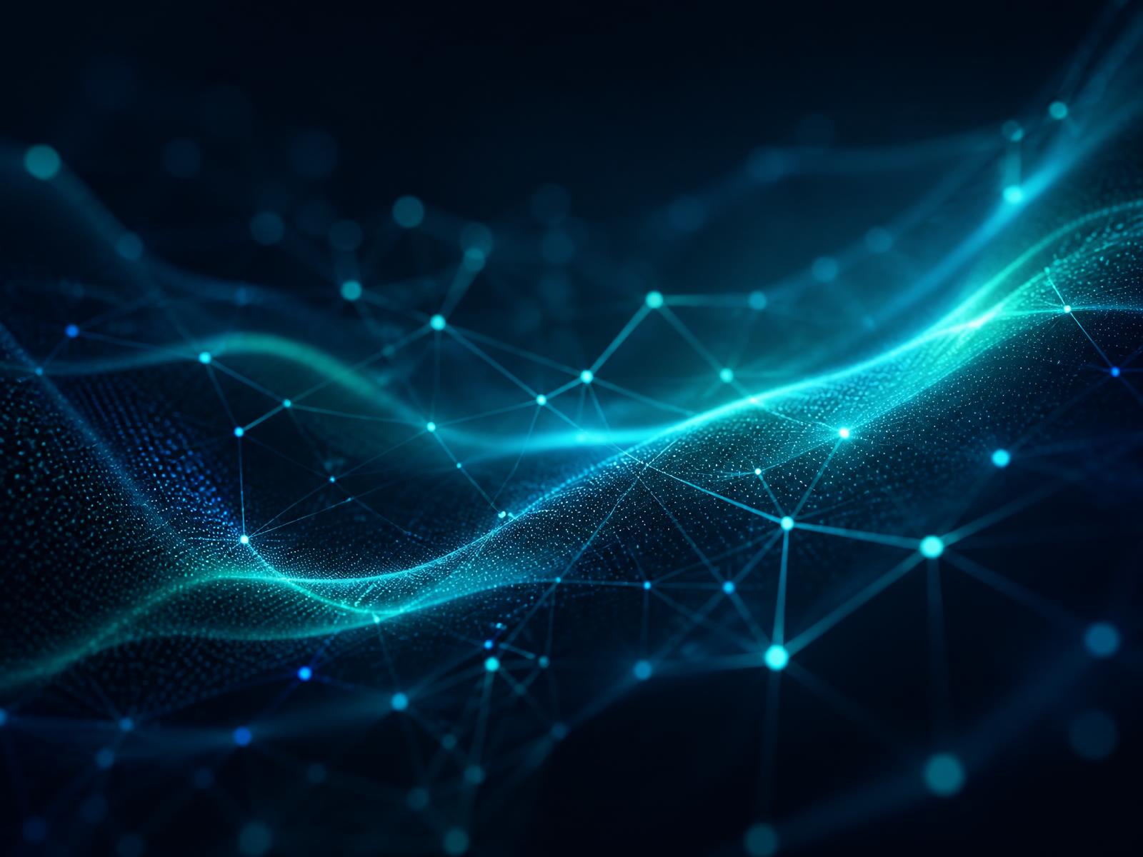 Abstract visualisation of connected AI and data networks